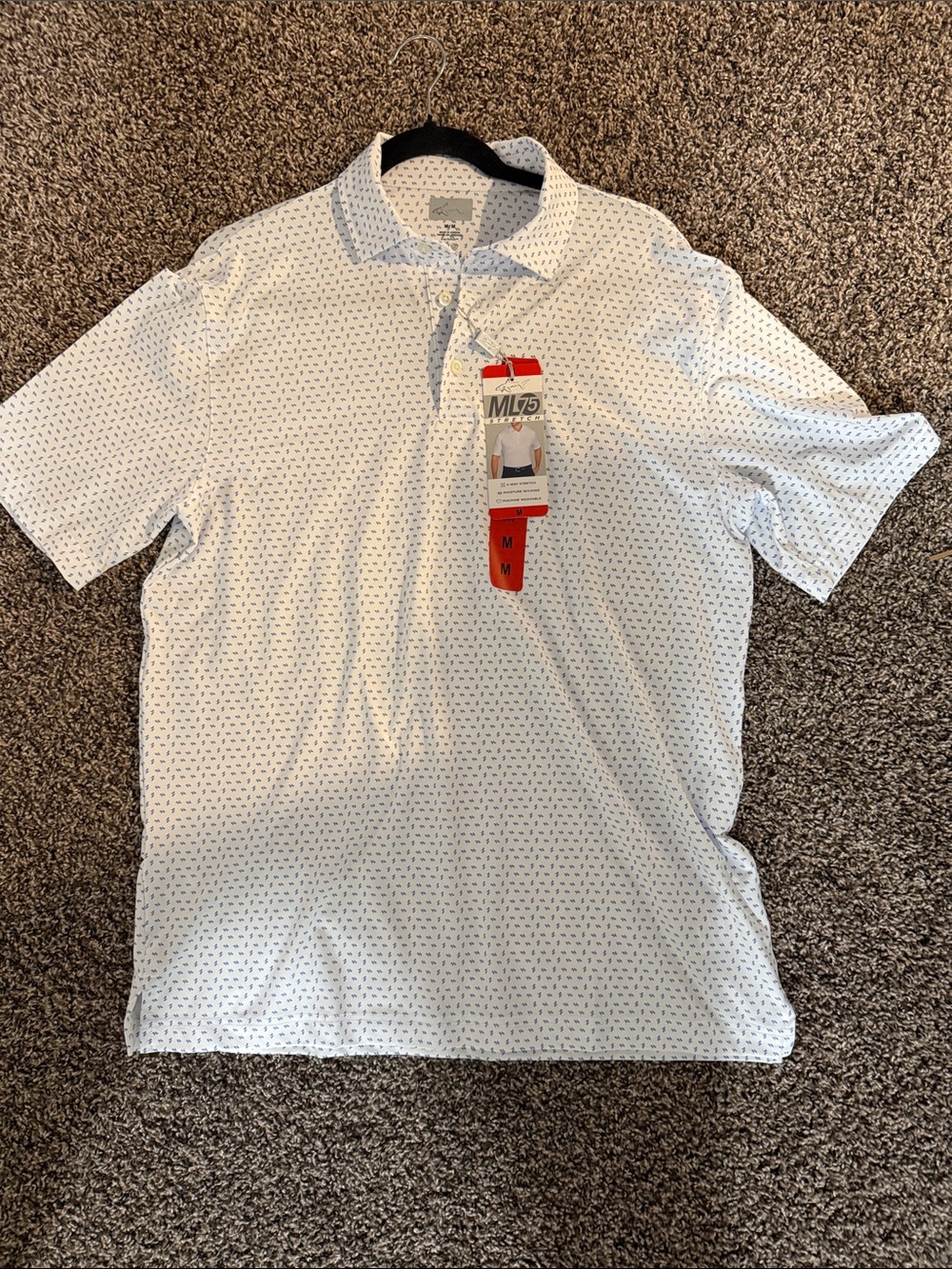 Greg Norman Collection White Polo with Navy Micro Pattern